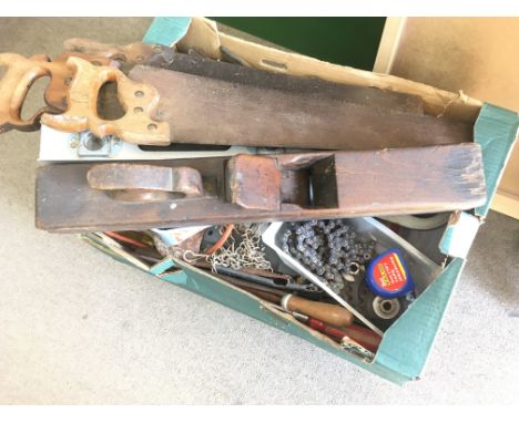 Boxes of vintage tools including saws, screwdrivers etc. postage category D