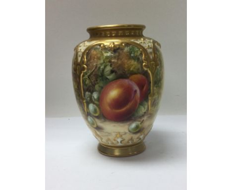 A Royal Worcester vase painted with fruit signed P love . 12 cm
