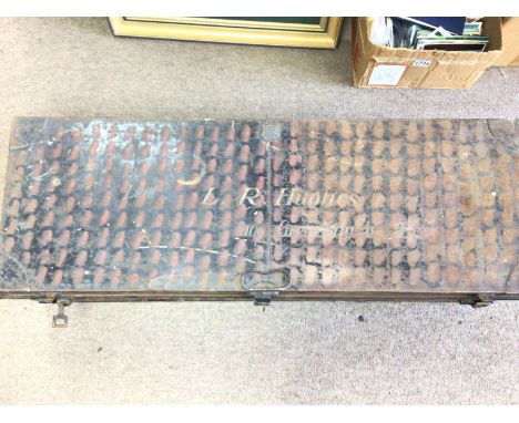 A 19th century Gieves and Co naval trunk with inscription for Lieut L.R Hughes. Approximate dimensions 115x28x36cm- NO RESERV