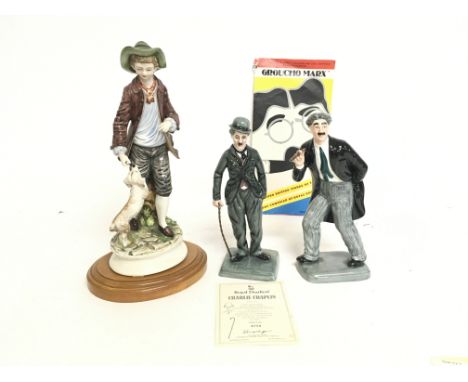 Ceramic figures- Royal Doulton including a limited edition Charlie Chaplin HN 2771, limited ed Groucho Marx HN 2777 and a Spa