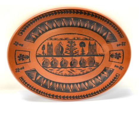 A Scottie Wilson for Royal Worcester crown ware ceramic platter, 39cm x 30cm. (Catagory D).- NO RESERVE