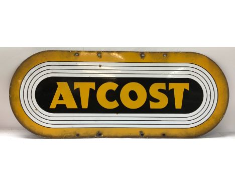 Original Atcost enamel sign used to advertise prefabricated buildings, 66cm x 30cm. (D)