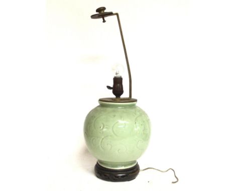 Antique Japanese Celadon vase lamp , 54cm tall. Postage category D- NO RESERVE