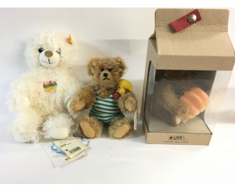 Three Steiff bears including a cosy friends. An autumn bear with pumpkin (in wrong box) and a limited edition Konrad bear in 