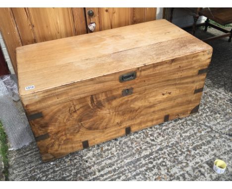 A campaign type Camphor wood rectangular trunk with inset metal corners 101cm x 48cm