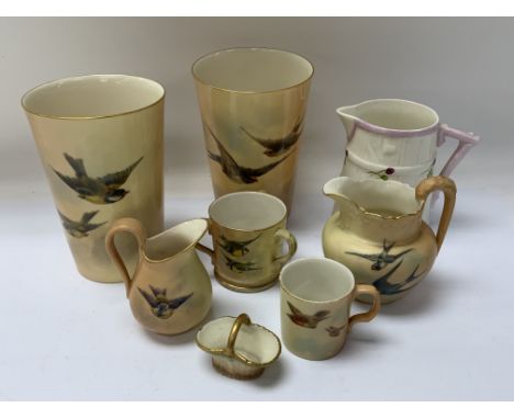 A pair of Royal Worcester Beakers ( 1 with a small rim chip) together with 6 small Worcester porcelain items.