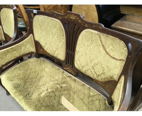 A Edwardian suite comprising two seater sofa open arm chair and four chairs.