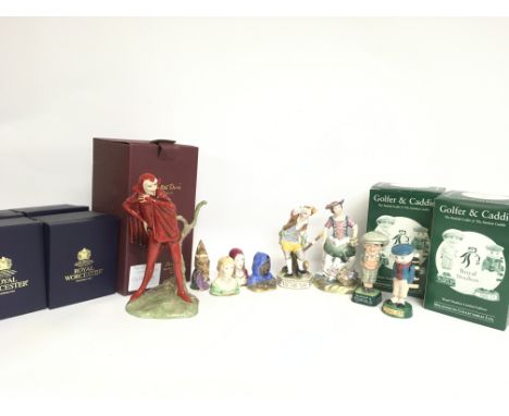A collection of porcelain figures including Royal Doulton, Royal Crown Derby, Royal Worcester & Carlton Ware. Including a Lim