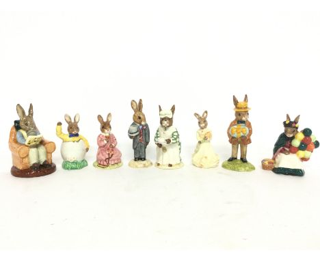 A collection of Royal Doulton ceramic Bunnykins including Old Balloon seller, Mr Bunnykins etcA collection of Royal Doulton B