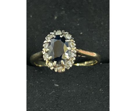 9ct Gold ring set with sapphires & diamond Size K 2.1g 