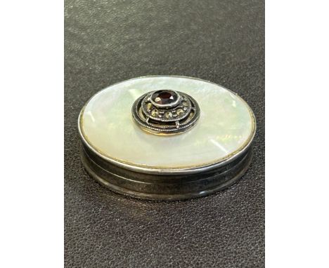 Silver pill box inlaid with mother of pearl 