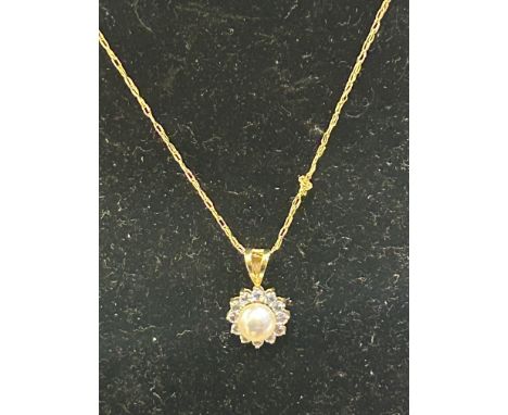 9ct Gold chain with pearl & amethyst pendant Weight 2.3g 