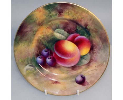 A ROYAL WORCESTER FRUIT PAINTED PLATE, signed by H.Ayrton, puce mark.