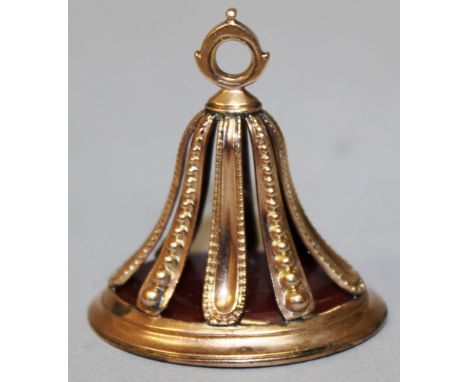 A GEORGIAN ROSE GOLD MOUNTED FOB SEAL. the oval cornelian intaglio incised with a classical male portrait profile, purported 