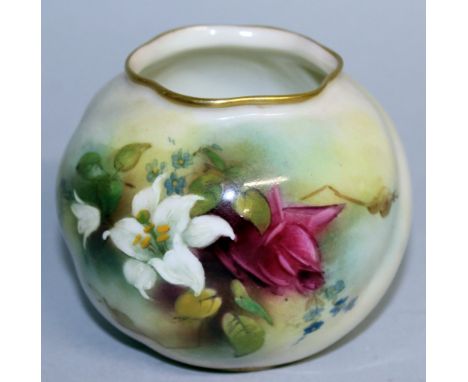 A ROYAL WORCESTER VASE of globular moulded form, finely painted with Hadley style roses, green mark including rare British Fl