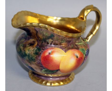 A ROYAL WORCESTER FRUIT PAINTED GADROON BORDERED CREAM JUG,  signed by  M. Tandy, black mark.