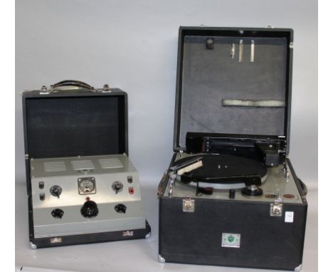 EMI/HMV PORTABLE RECORDER, ACETATE CUTTER, MODEL 2300, comprises of 3 units, speaker, amplifier and cutting lathe, plus instr