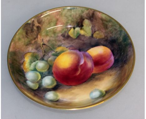 A ROYAL WORCESTER FRUIT PAINTED PIN TRAY, signed by Nichols, black mark.