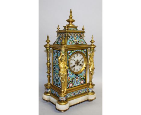 A SUPERB 19TH CENTURY ORMOLU AND CHAMPLEVE ENAMEL CLOCK by MILLER & SONS, No. 17506, with eight day movement, superb champlev