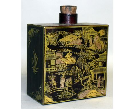 A CHINESE LACQUER TEA CADDY AND COVER. 8ins high.