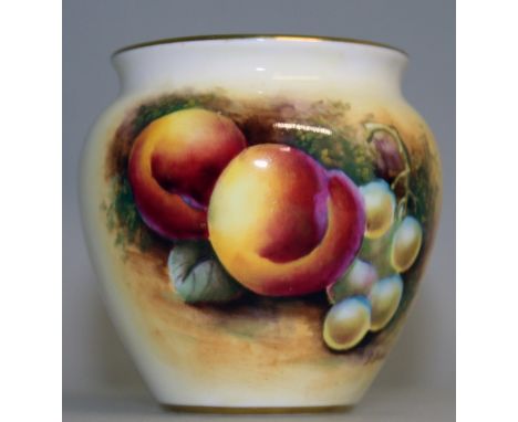 A ROYAL WORCESTER FRUIT PAINTED OVOID VASE, signed by D. Bowkett, black mark.