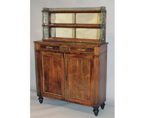 A SUPERB REGENCY ROSEWOOD CHIFFONIER, Attributed to JOHN MCLEAN, the top with mirrored back, brass column supports and brass 