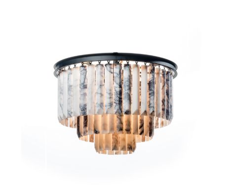 AN ODEON MARBLE 5 RING FLUSH LAMP - MOONSTONE &amp; MATT BLACK 80cm x 80cm x 52cm (rrp £5750)