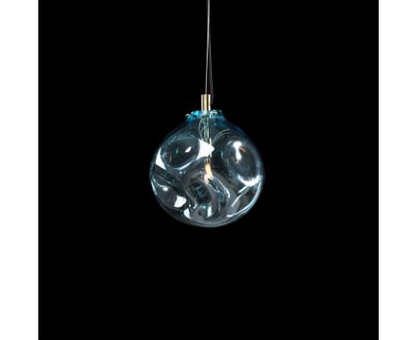 A LAVA LARGE PENDANT LIGHT - OCEAN BLUE &amp; FLAT BRASS   34cm x 34cm x 41cm    (rrp £650)