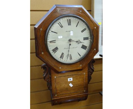An antique rosewood drop-dial wall clock inscribed 'Ayber of Burton Upon Trent' Condition reports provided on request by emai