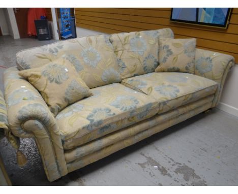 An Alston's Upholstery Ltd two-seater Duck Egg floral patterned sofa Condition reports provided on request by email  for this