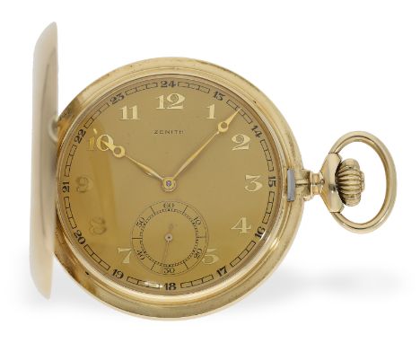 Taschenuhr: schweres Zenith Chronometer, Spitzenqualität "Prima 21 Steine", ca. 1920: Ca. Ø55mm, ca. 127g, 14K Gold, Savonnet