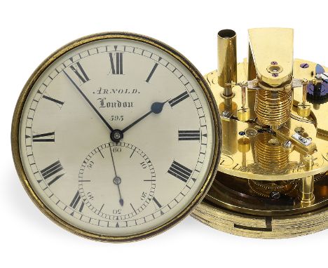 Bedeutendes Marinechronometer, sog. Box-Chronometer John Roger Arnold No.593, 1824: Rundes Messinggehäuse, ca. Ø85mm, Bajonet