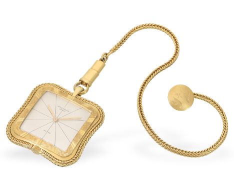 Taschenuhr/Anhängeuhr: extrem rare Patek Philippe Ref. 799 mit Doppelsignatur, 60er-Jahre: Ca. 35 × 35mm, ca. 36g, 18K Gold, 