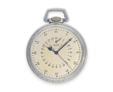Taschenuhr: Rarität, militärische Flieger-Navigationsuhr Longines G.C.T mit 24h-Zifferblatt und Gangreserve, Chronometer "Nav