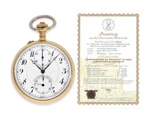 Taschenuhr: Rarität, Observatoriums-Chronometer mit Chronograph, Paul Ditisheim No.23526, geprüft in Neuchatel 1908, mit Ausz