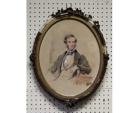 George Richmond ( British 1809-1896)Half length portrait of a young Nobleman, casually seated upon an armchair. Watercolour, 