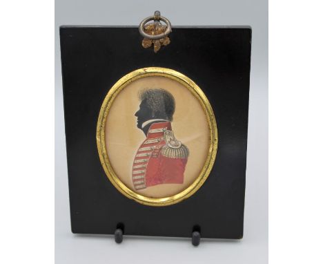 John Buncombe (British, FL. 1820-1830)Silhouette portrait of an Officer from the 30th Foot, Royal Sussex Regiment. Watercolou