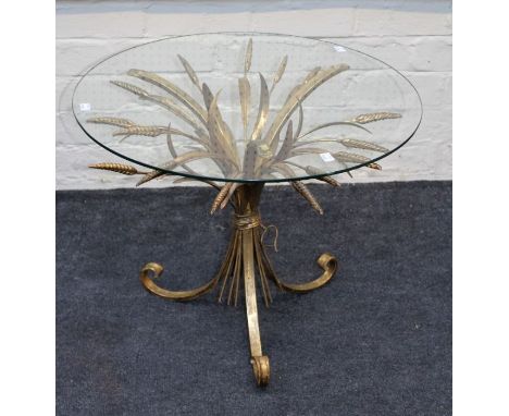 A Maison Jansen / Coco Chanel style gilt metal 'Wheat' coffee table, with later circular glass top. 50 x 60cm&nbsp;