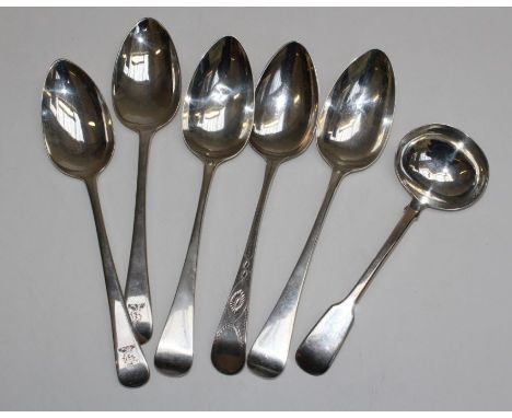 A pair of George III silver tablespoons in Old English pattern, London 1811 Mary and Elizabeth Sumner, another pair similar, 