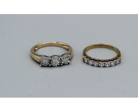 A 9ct gold diamond illusion set ring, plus a cubic zirconia half hoop ring in 9ct gold. Total gross weight approximately 4.4g