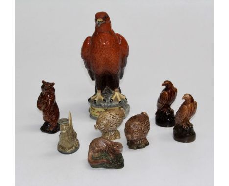 A Beswick Golden Eagle whisky decanter and stopper, height 27cm and five other Beswick animal whisky decanters