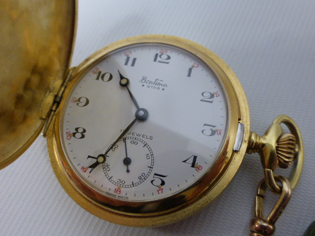 A Swiss Bentima Star 17jewel full hunter gold plated pocket watch with ...