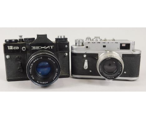 Two cameras, a Zorko 4 with Jupiter 8 lens and a Zenit 12 camera with lens