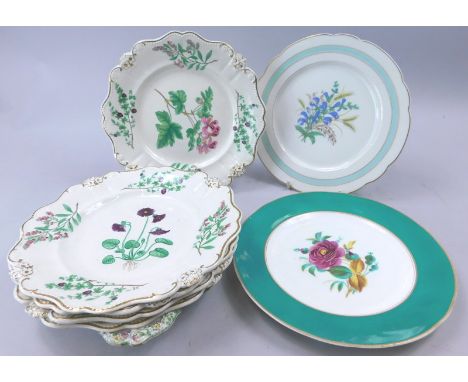 Various 19thC ceramics, dessert plates, to include a Spode type part set, decorated with botanical flowers etc.