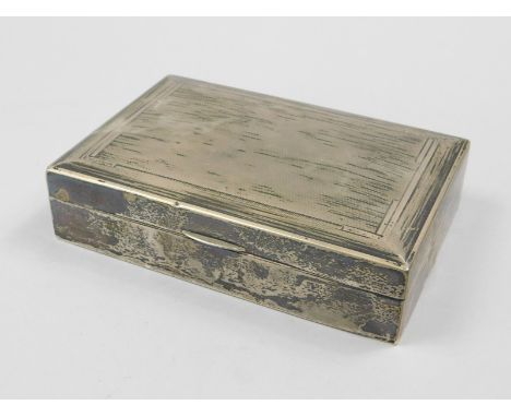 A George V silver mounted rectangular cigarette box, with engine turned decoration in Art Deco style, cedar lining, Birmingha