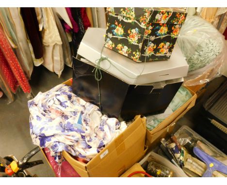 A quantity of ladies' vintage clothing, to include dresses, hats etc. (four boxes and loose)