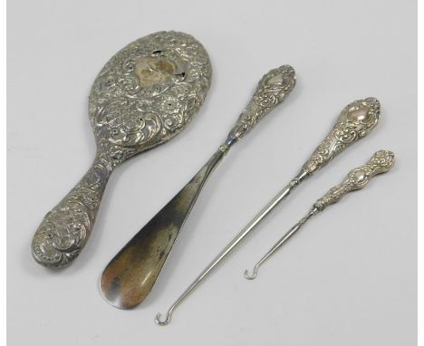 Various dressing table items, to include button hooks, brush etc.