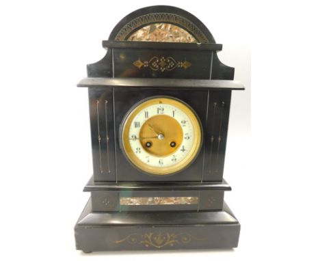 A late 19thC French black slate and marble mantel clock, the dial with Arabic numerals, 37cm high