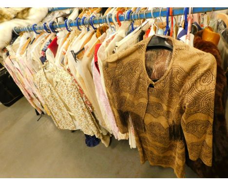 Various vintage ladies' clothing, to include a Vera Mont satin black skirt, various Jaeger pencil skirts, faux fur jackets, d