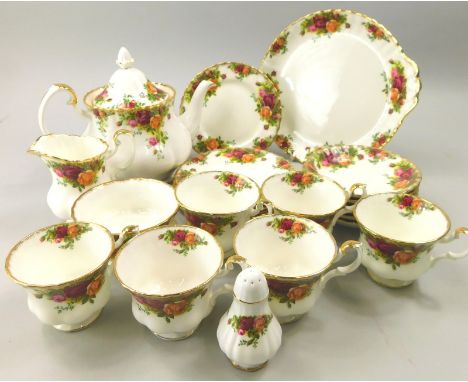 A Royal Albert Old Country Roses pattern part tea service, to include a teapot and cover